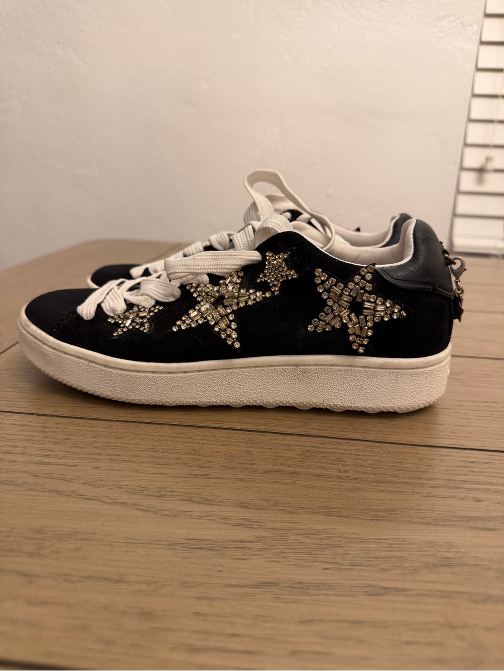 Coach Black Suede Star-Embellished Sneakers with White Sole